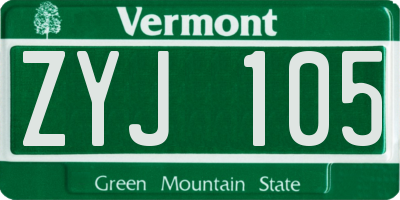 VT license plate ZYJ105