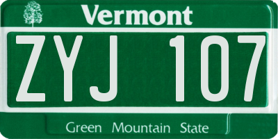 VT license plate ZYJ107