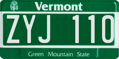 VT license plate ZYJ110