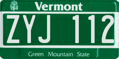 VT license plate ZYJ112