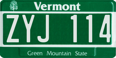 VT license plate ZYJ114