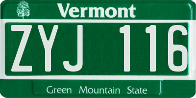 VT license plate ZYJ116