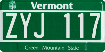 VT license plate ZYJ117