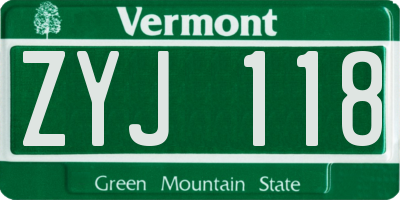 VT license plate ZYJ118