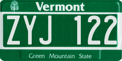VT license plate ZYJ122