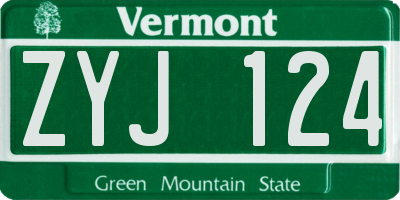 VT license plate ZYJ124
