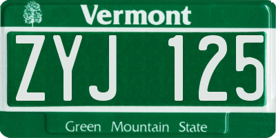 VT license plate ZYJ125