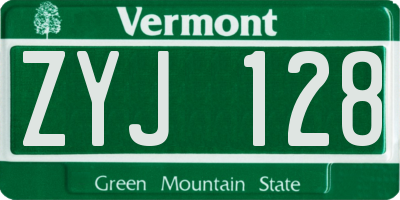 VT license plate ZYJ128