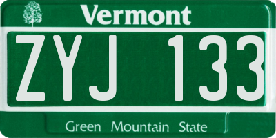 VT license plate ZYJ133
