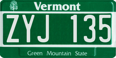 VT license plate ZYJ135