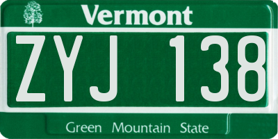 VT license plate ZYJ138