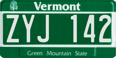 VT license plate ZYJ142