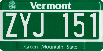 VT license plate ZYJ151