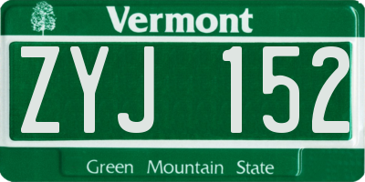 VT license plate ZYJ152