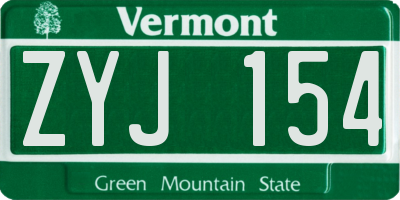 VT license plate ZYJ154