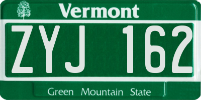 VT license plate ZYJ162