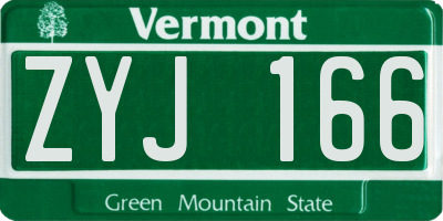 VT license plate ZYJ166