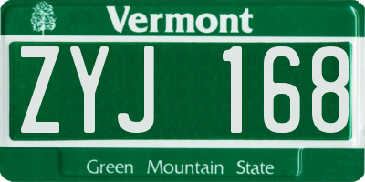 VT license plate ZYJ168