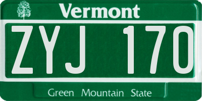 VT license plate ZYJ170