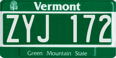 VT license plate ZYJ172