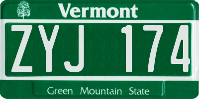 VT license plate ZYJ174