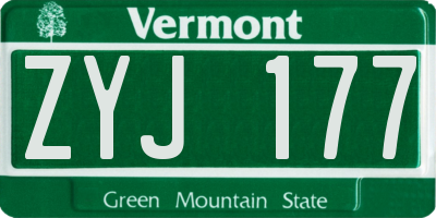 VT license plate ZYJ177