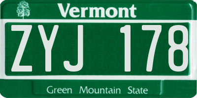 VT license plate ZYJ178