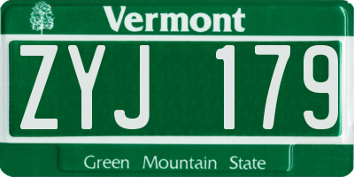 VT license plate ZYJ179