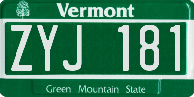 VT license plate ZYJ181