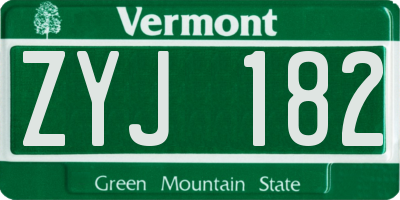 VT license plate ZYJ182