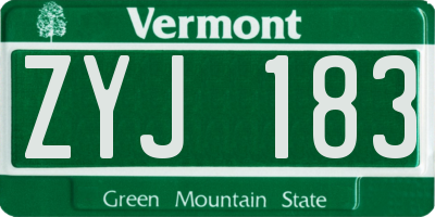 VT license plate ZYJ183