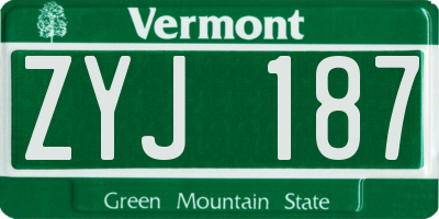VT license plate ZYJ187