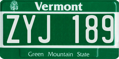 VT license plate ZYJ189