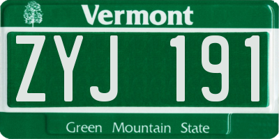 VT license plate ZYJ191