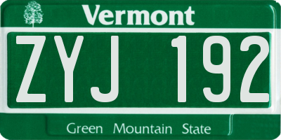 VT license plate ZYJ192