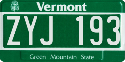 VT license plate ZYJ193