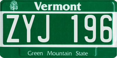 VT license plate ZYJ196