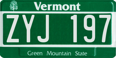 VT license plate ZYJ197