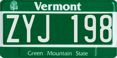 VT license plate ZYJ198