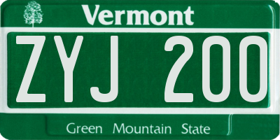 VT license plate ZYJ200