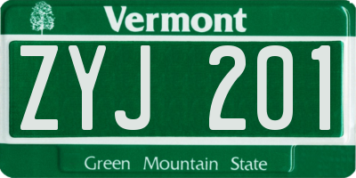 VT license plate ZYJ201