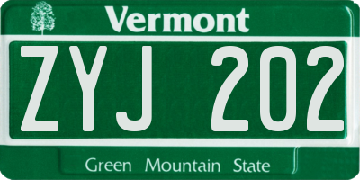 VT license plate ZYJ202