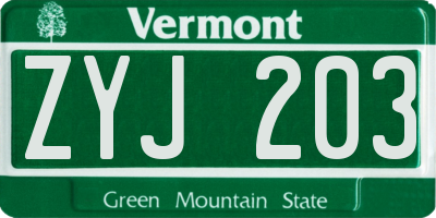 VT license plate ZYJ203