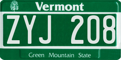 VT license plate ZYJ208