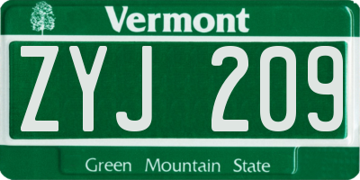 VT license plate ZYJ209