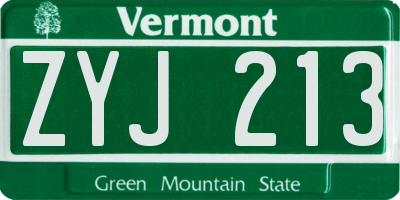 VT license plate ZYJ213