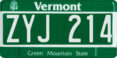 VT license plate ZYJ214