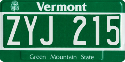 VT license plate ZYJ215