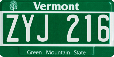 VT license plate ZYJ216