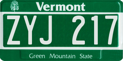 VT license plate ZYJ217
